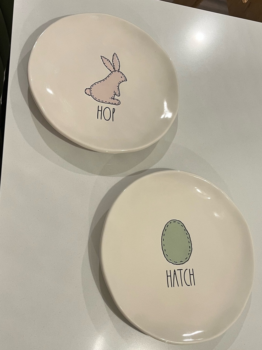 RAE DUNN 🐣 Pink Bunny & Green Egg - Hop & Hatch Ceramic Dessert Plates